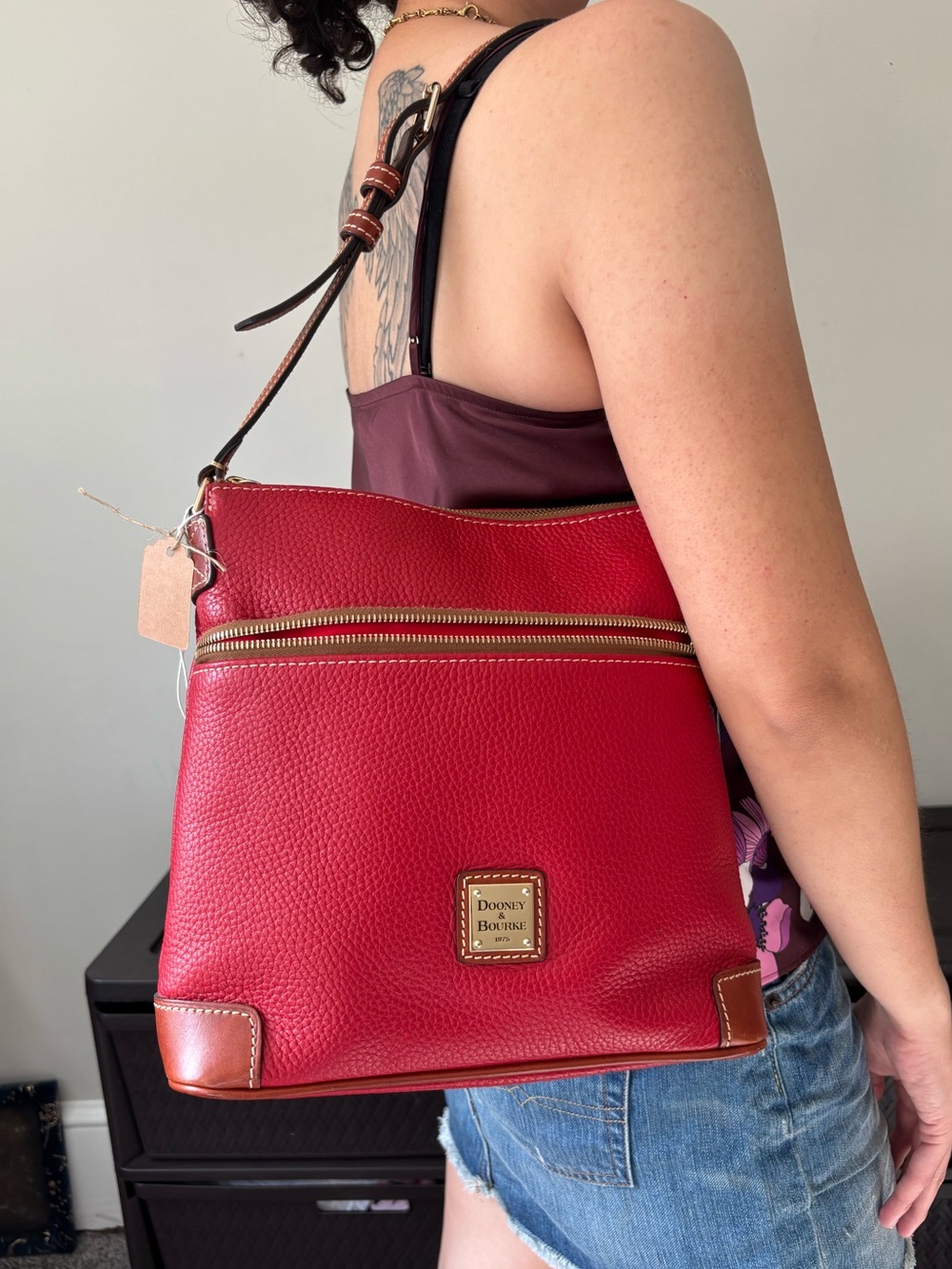 NEW Y2K Red Preppy Dooney & Bourke Leather Streetwear Shoulder Bag - Size Big